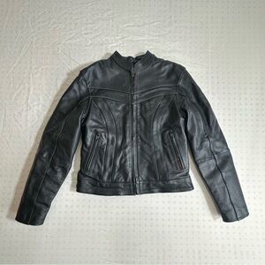 Hot Leathers Black Leather Motorcycle Lined Jacket Women’s Small EUC